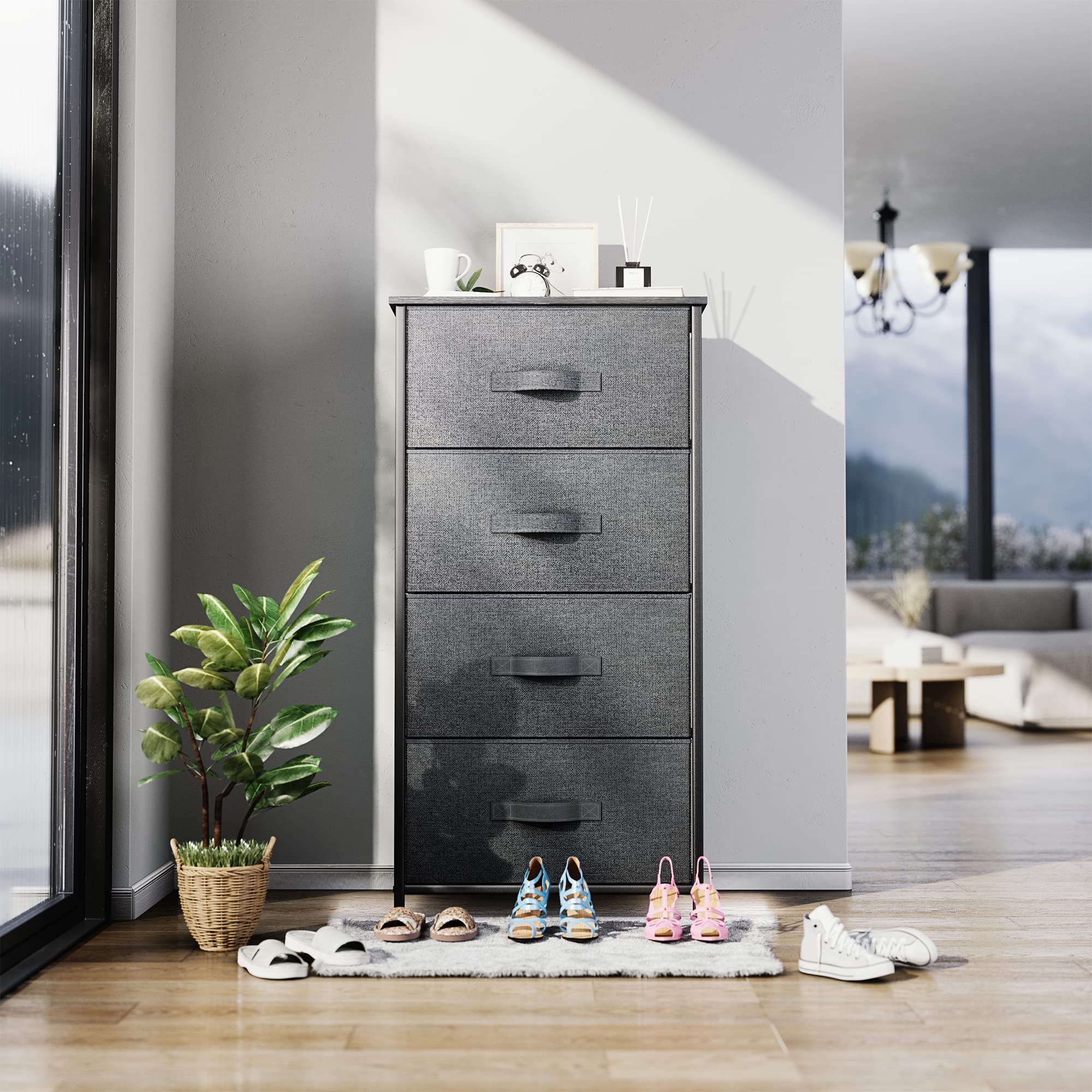 YITAHOME 4-Drawer Fabric Dresser – Storage Chest with Wood Top, Gray