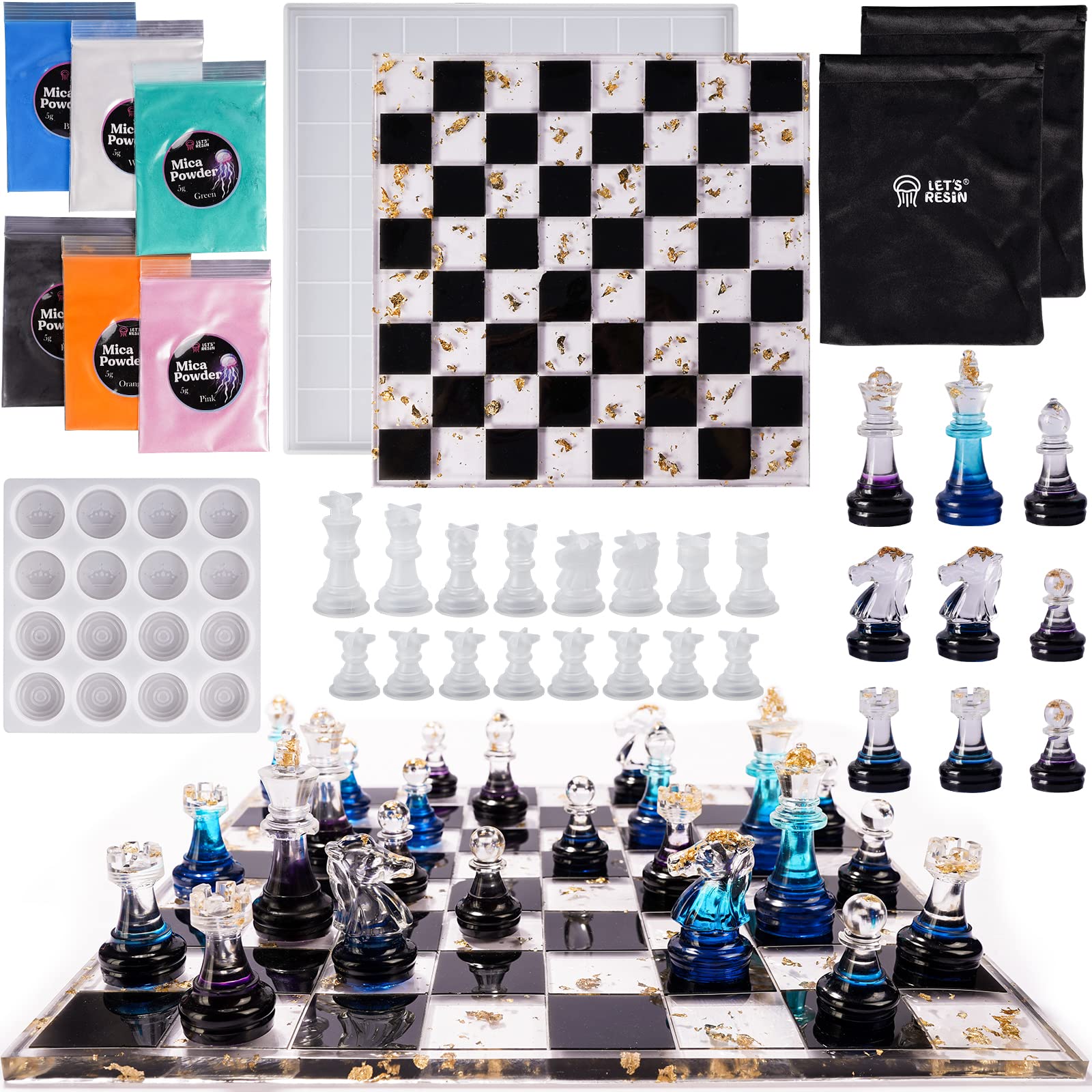 LET'S RESIN 3D Chess Molds Set - Full Size Silicone Board & Piece Molds