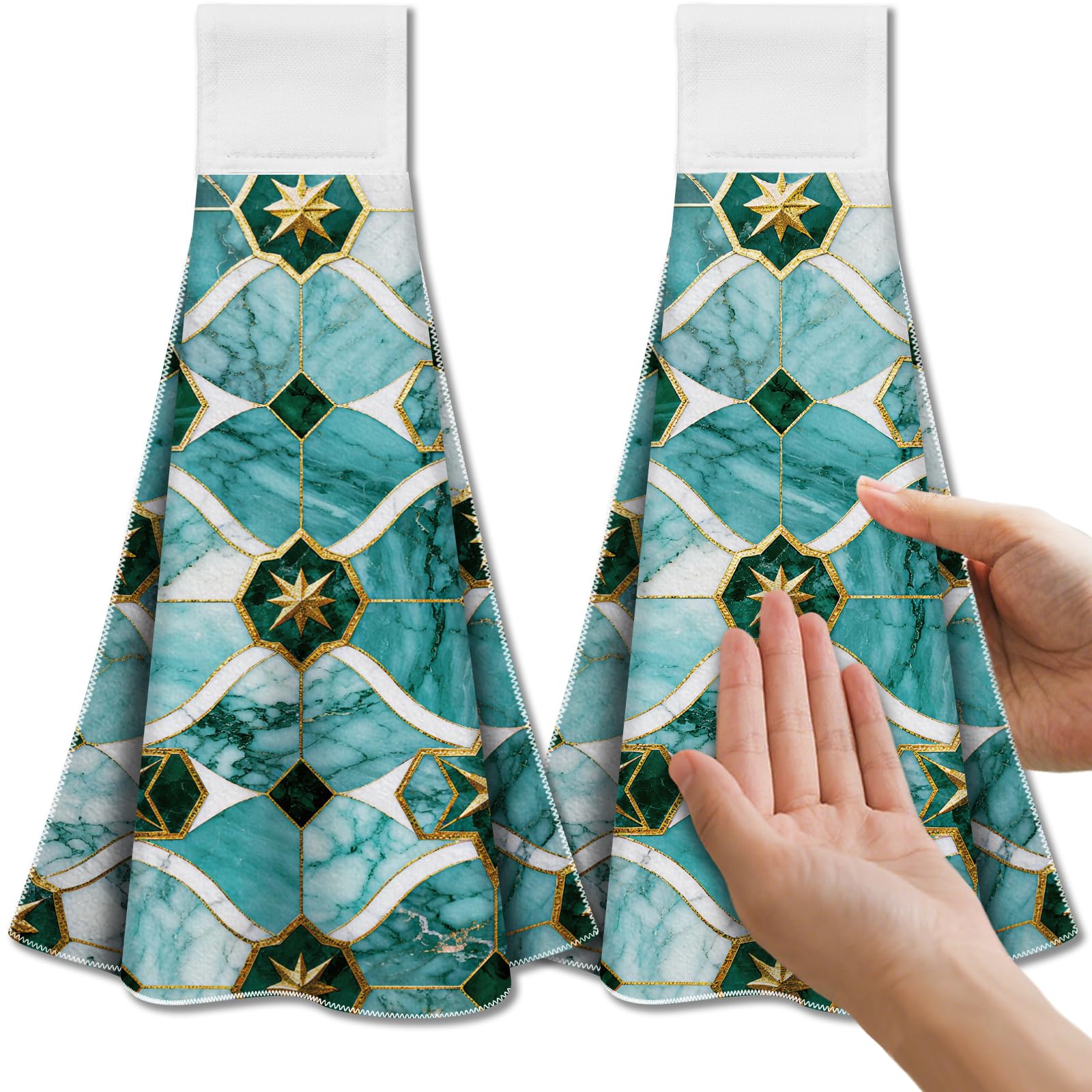 CUTHOLLOW Morocco Marble Tea Towels | 2-Pack Microfiber Hanging Dish Towels