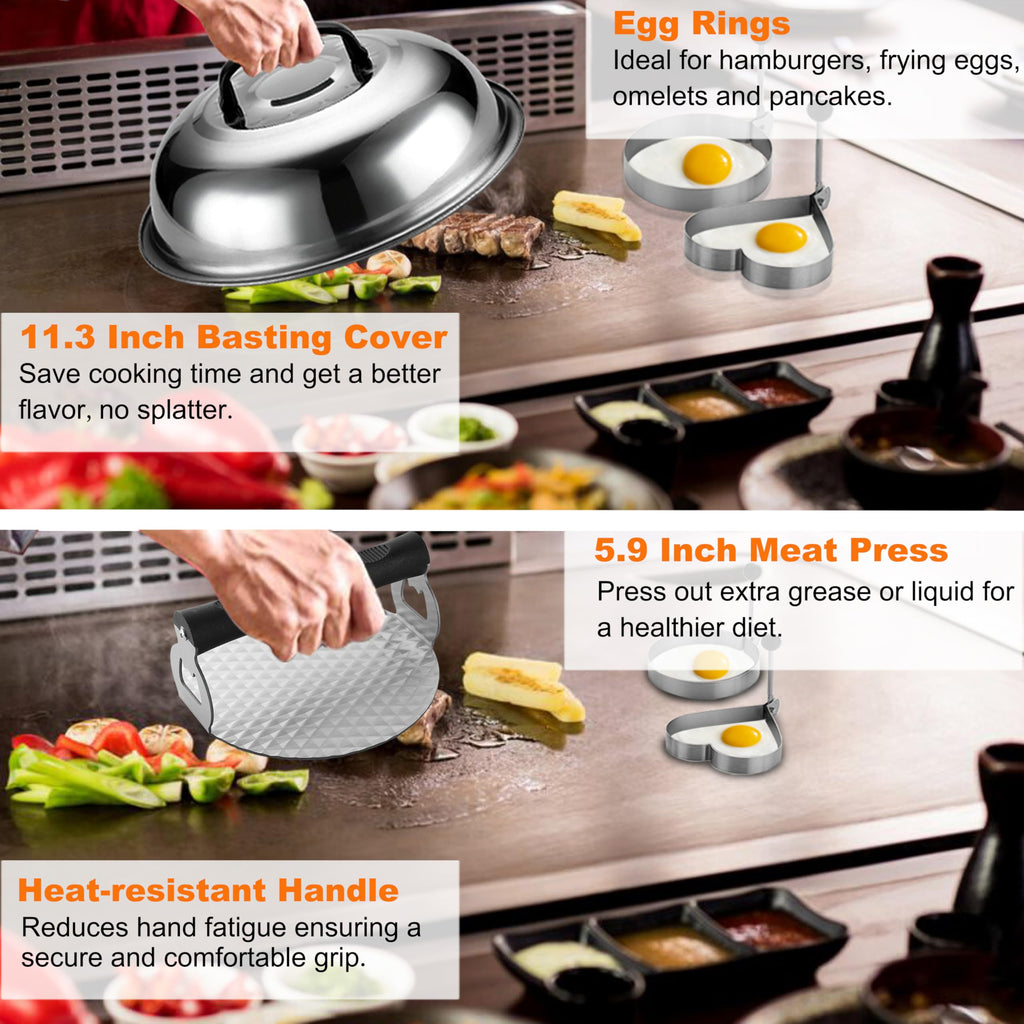 grilljoy 28-Piece Griddle Accessories Kit with Smash Burger Press