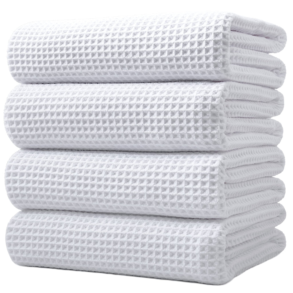 Polyte Microfibre Bath Towels | Oversize Waffle Weave Quick Dry, 4 Pack