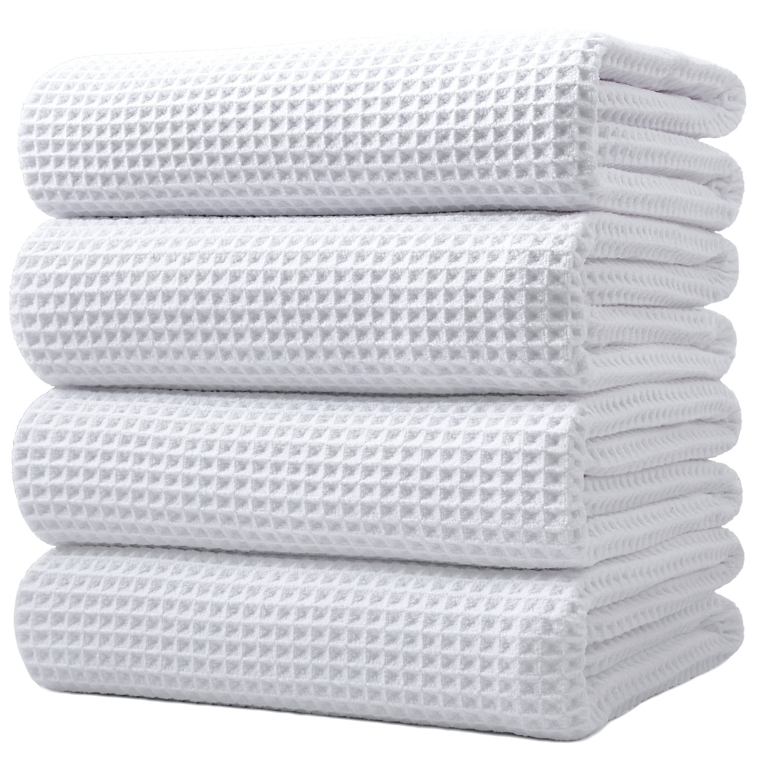 Polyte Microfibre Bath Towels | Oversize Waffle Weave Quick Dry, 4 Pack