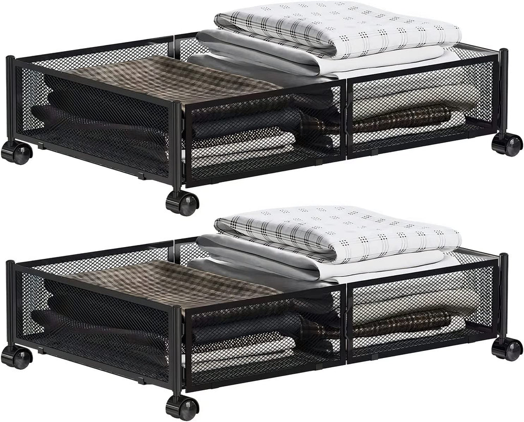 MISNODE Under Bed Storage, Under the Bed Storage Containers with Wheels, Tool-free Assembly Metal Underbed Storage Organizer Drawer for Bedroom
