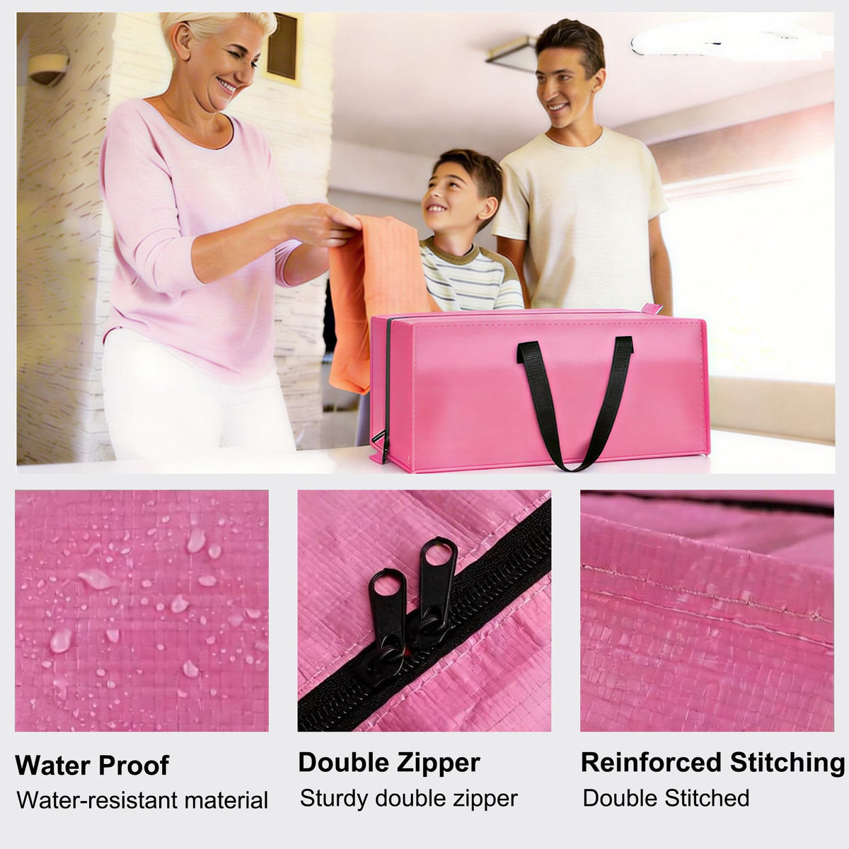 SANNAX 6 Pack 83L Pink Moving Bags, Foldable Storage Bags with Double Zips - image 3