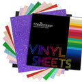 TECKWRAP Glitter Vinyl Adhesive Sheets - 12" x 12" Craft Pack, 10 Colors