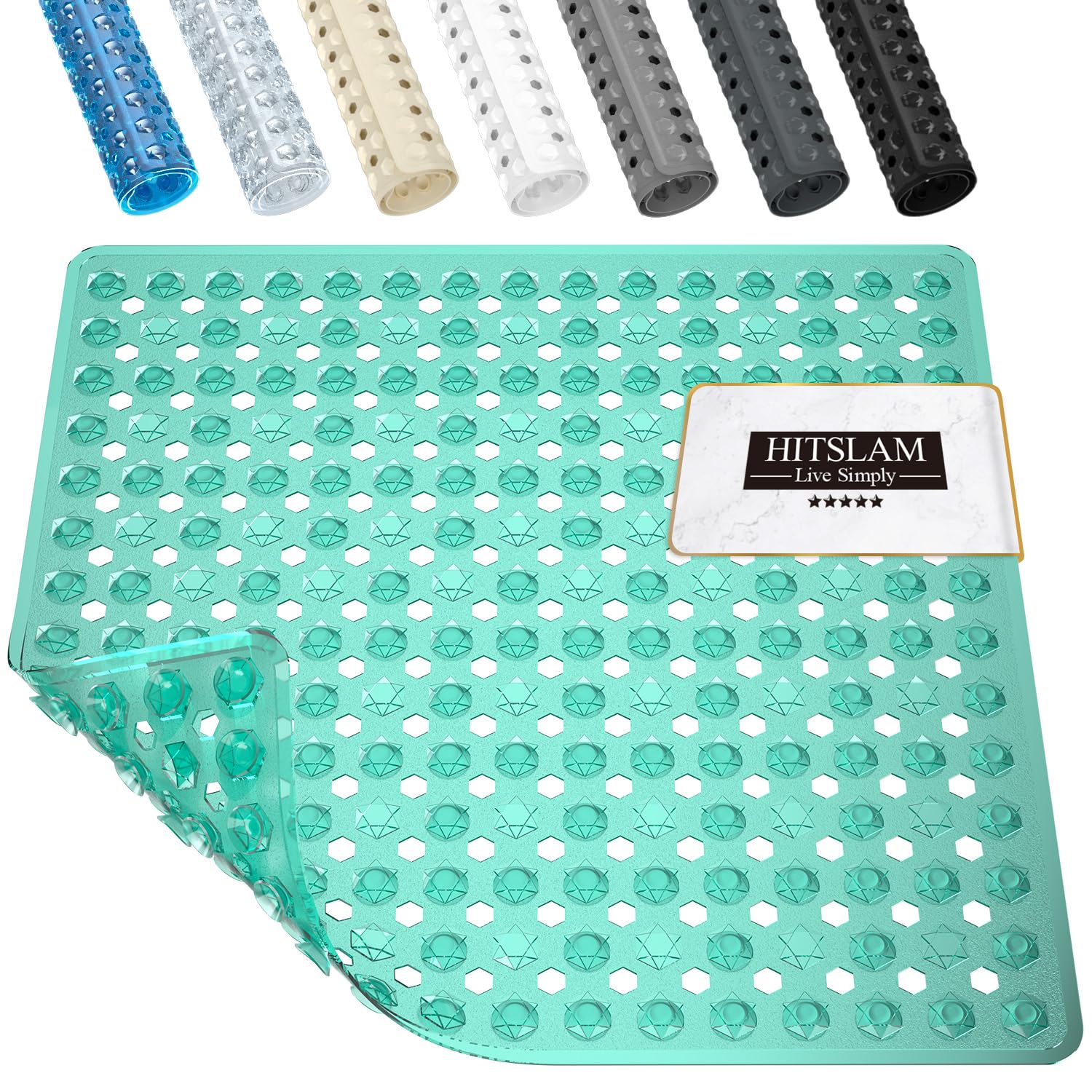 HITSLAM Non-Slip Shower Mat – 53x53cm Square Anti-Mould Bath Mat, Green