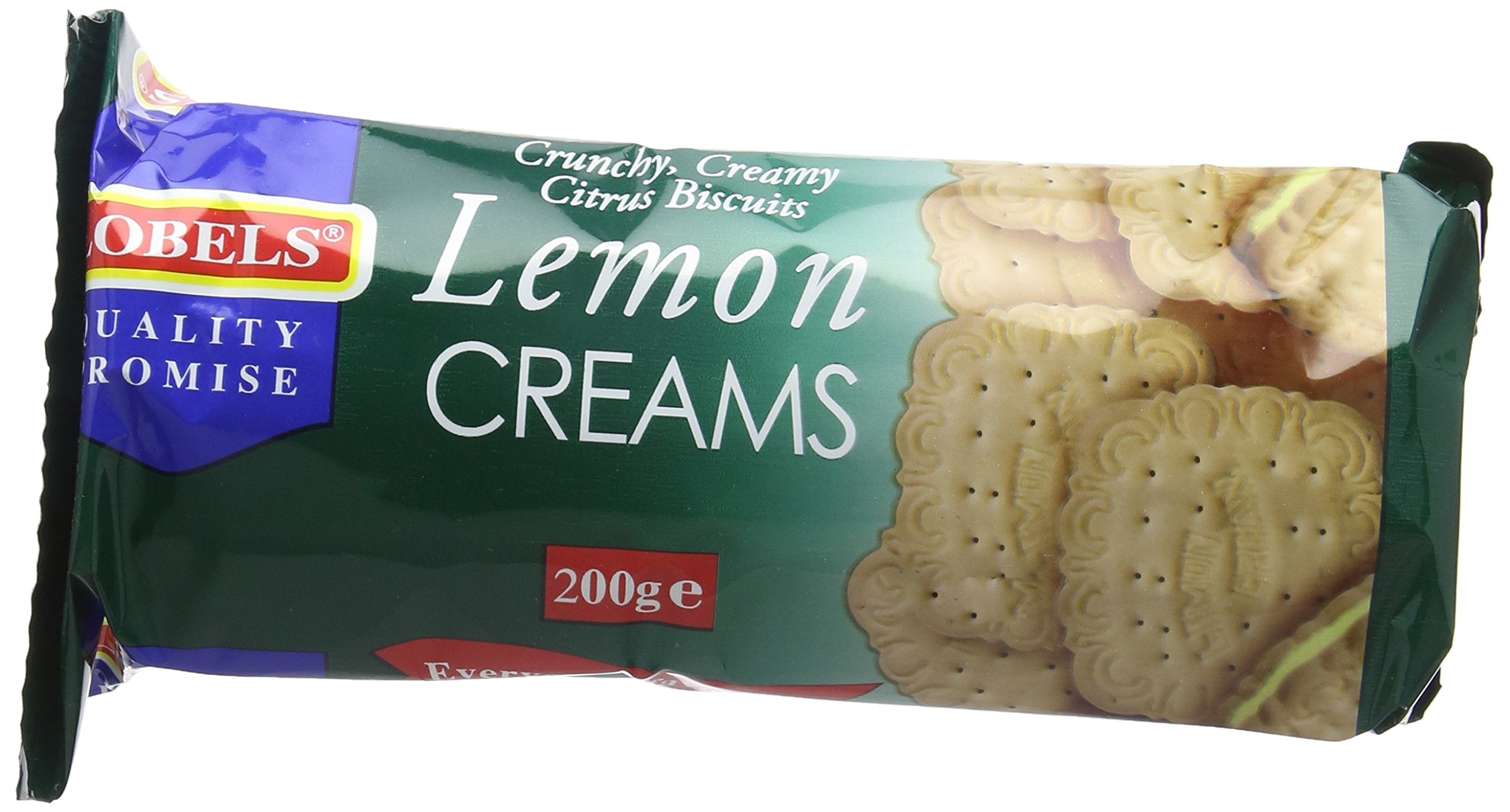 Lobels Real Lemon Cream Biscuits – Crunchy Citrus Cookies, 200g (12 Pack)