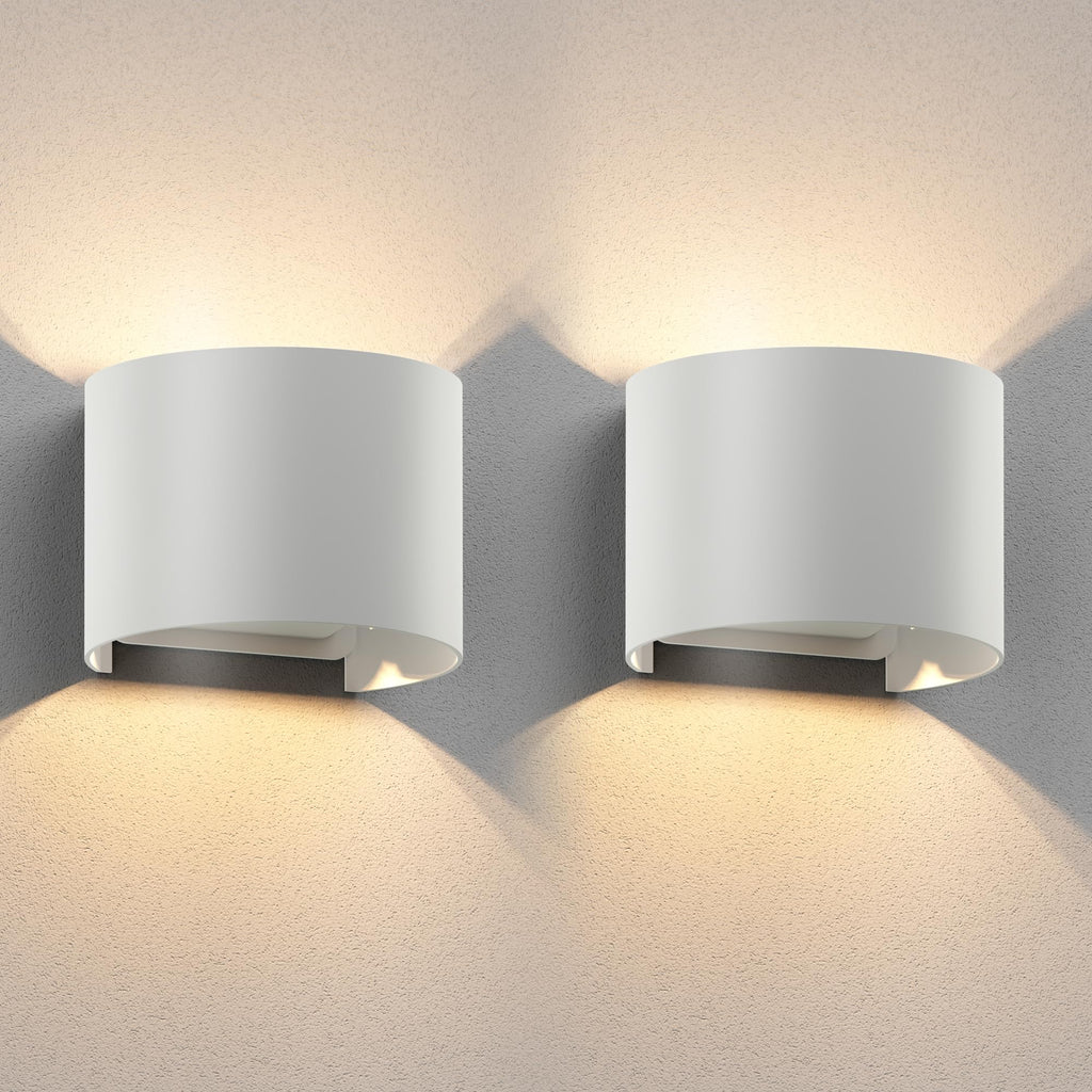 ledscom.de RUNEL Outdoor Wall Light - IP65 Up/Downlight, Matt White, 2-Pack