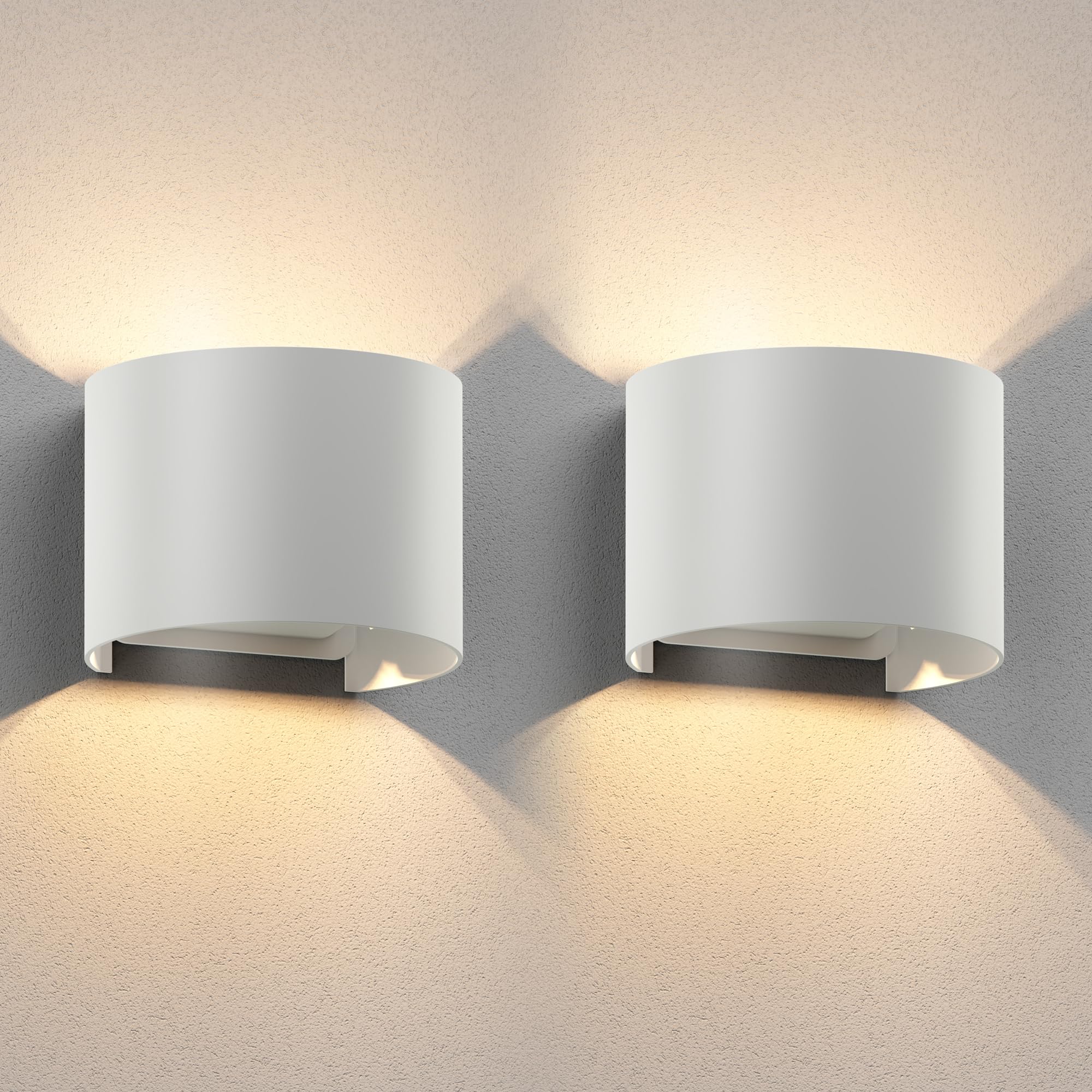 ledscom.de RUNEL Outdoor Wall Light - IP65 Up/Downlight, Matt White, 2-Pack