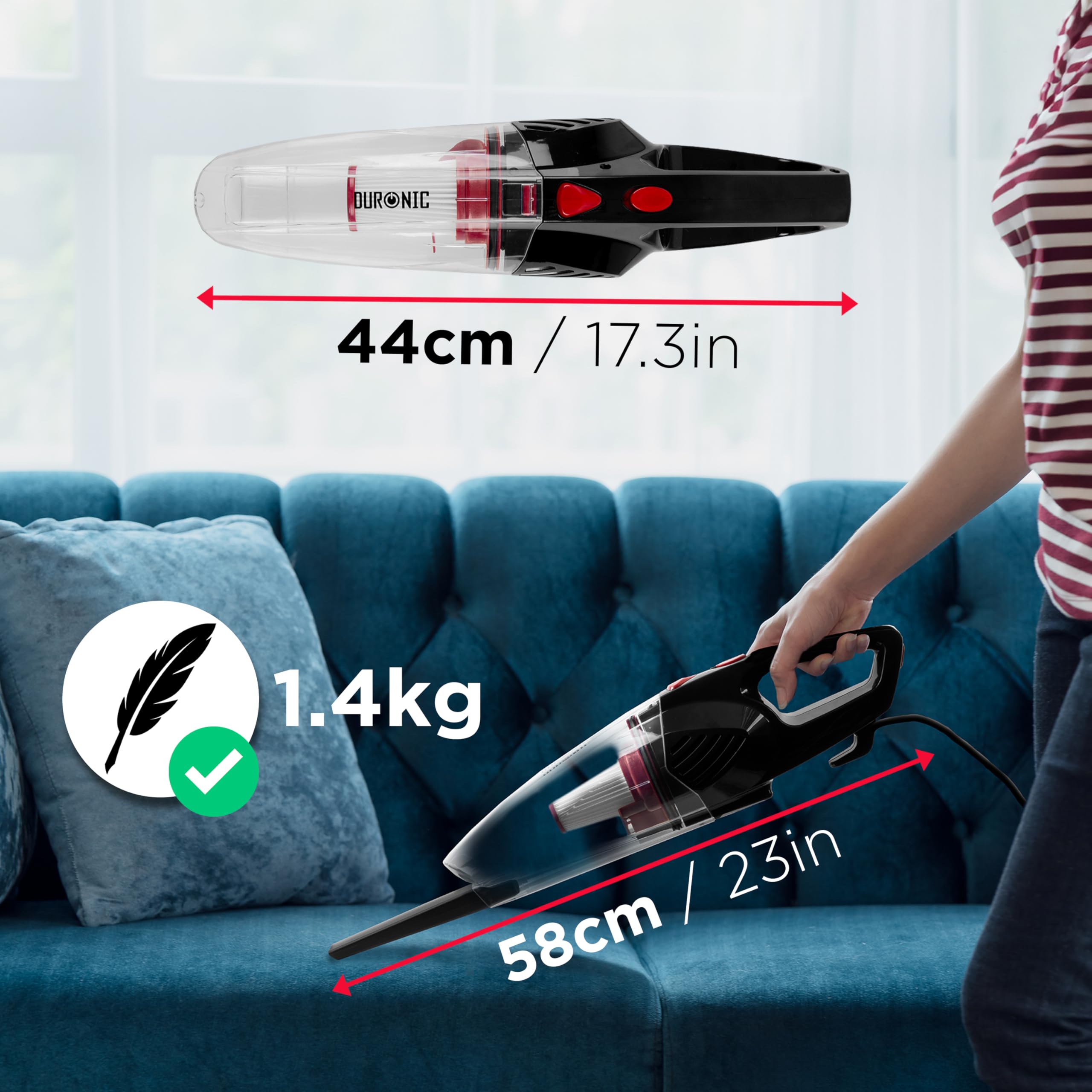 Duronic VC8 BK 2-in-1 Stick Vacuum Cleaner | Lightweight HEPA Handheld