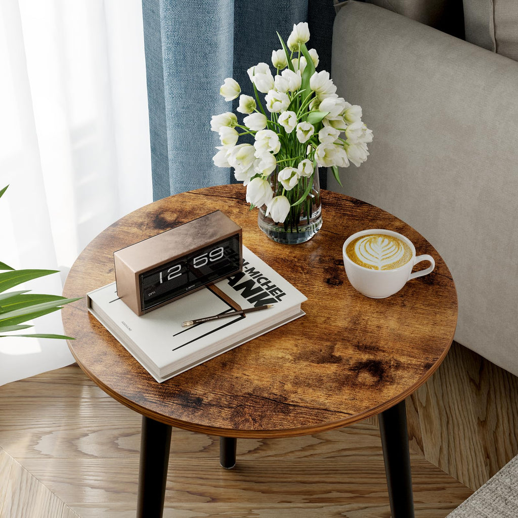 APICIZON Round Side Table – Wooden End Table for Small Spaces, 51cm