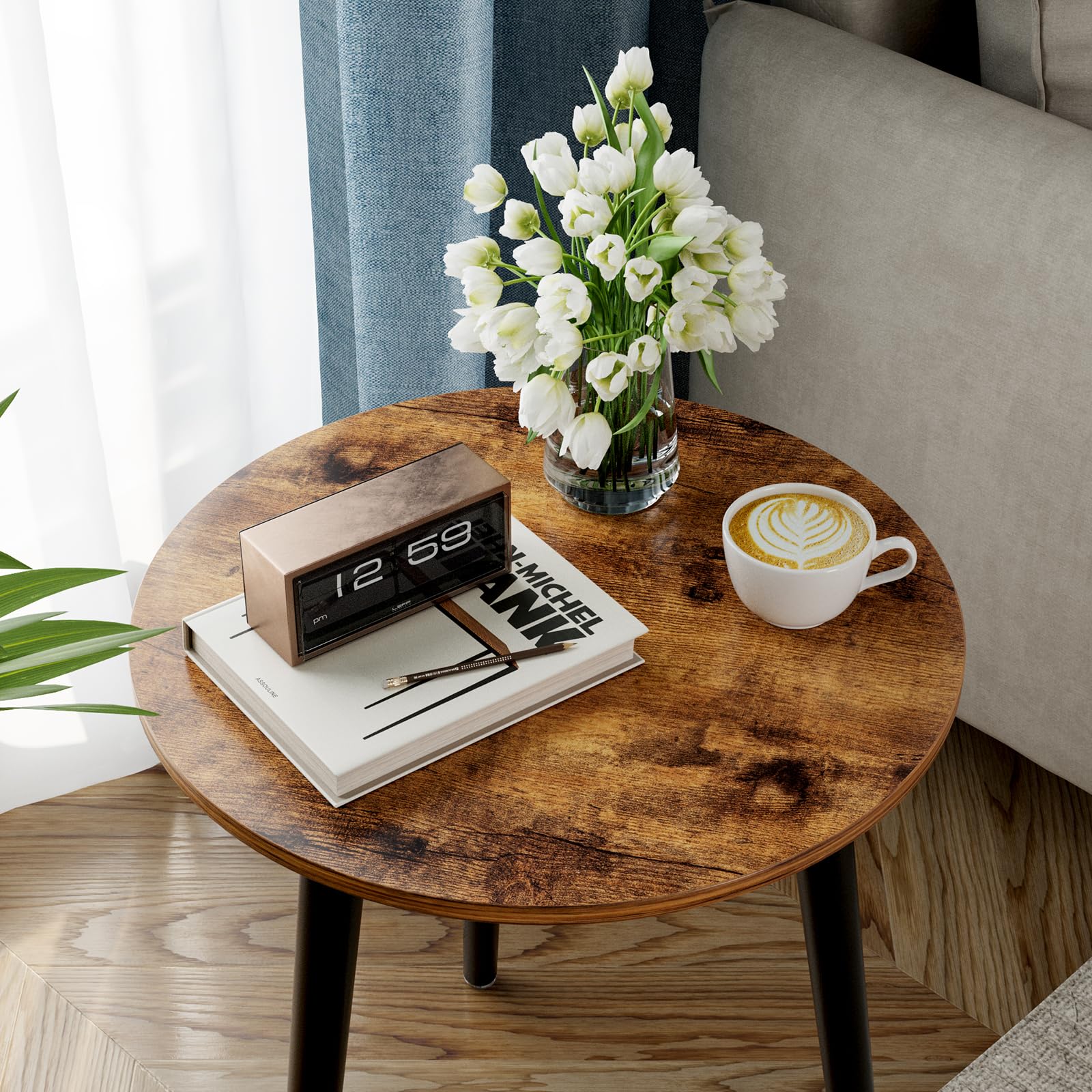 APICIZON Round Side Table – Wooden End Table for Small Spaces, 51cm
