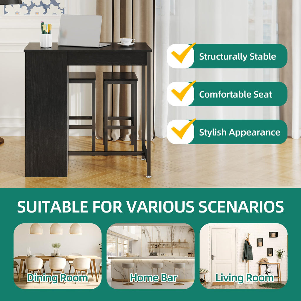 YITAHOME Breakfast Bar Table and Stools Set, Bar Table Set with Bar Stools, Breakfast Bar Dining Bar Table Footrest and Storage Shelf for Kitchen - image 5