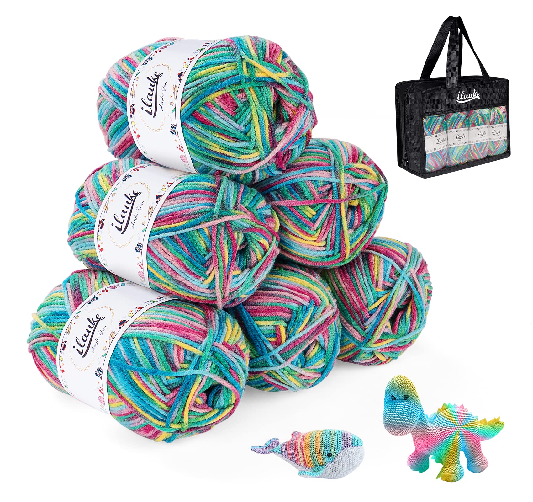 ilauke 6 Pack Acrylic Crochet Yarn - Multi-Color 4-Ply Knitting Wool