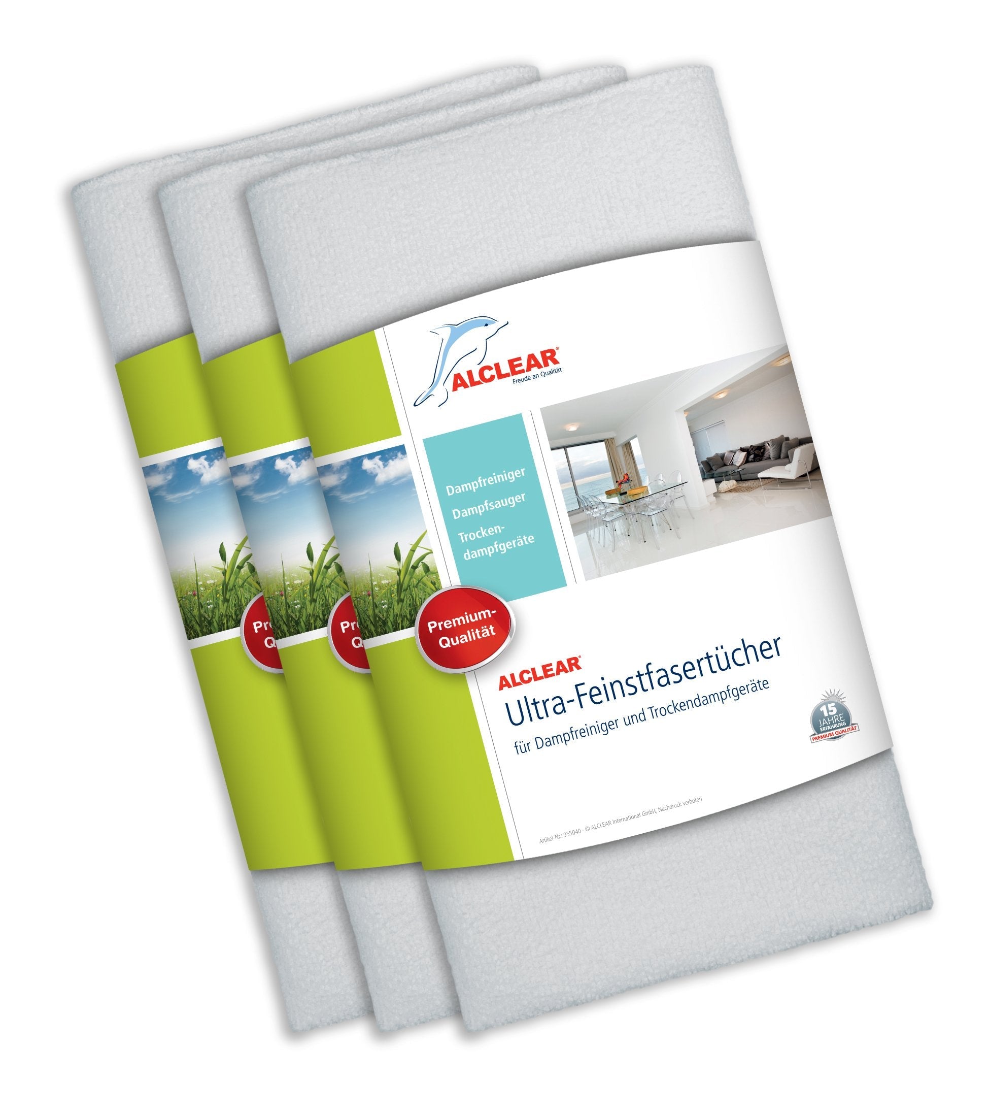 ALCLEAR Set of 3 Microfibre Steam Cleaner Floor Cloths, 50x40cm, White