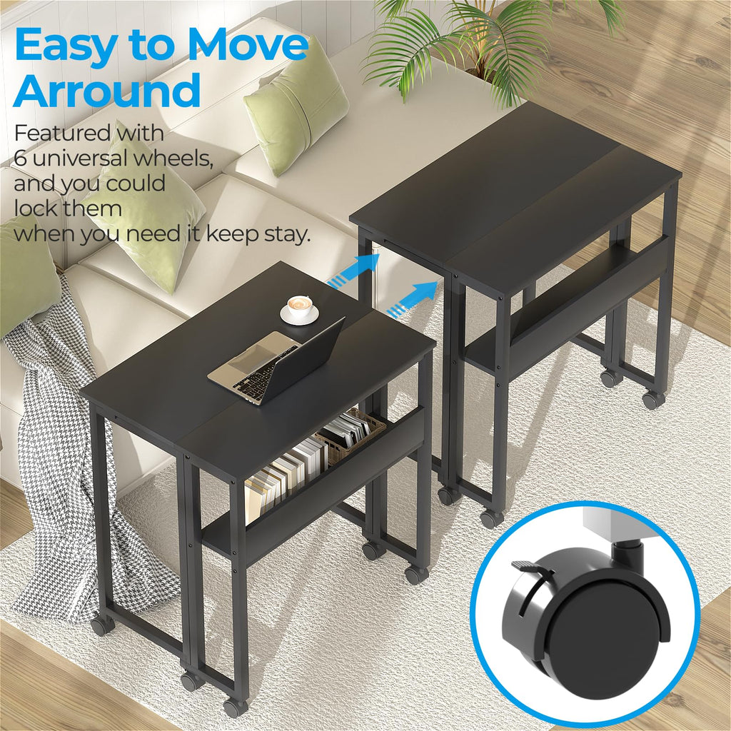 GreenForest Small Folding Desk with Storage Shelf - Rolling Computer Desk
