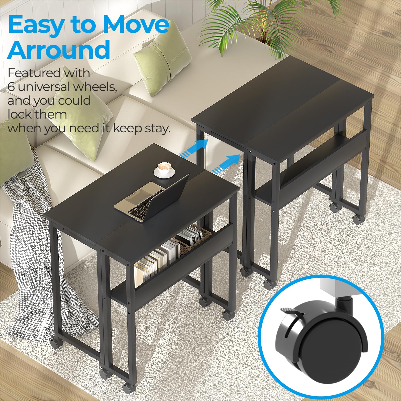 GreenForest Small Folding Desk with Storage Shelf - Rolling Computer Desk