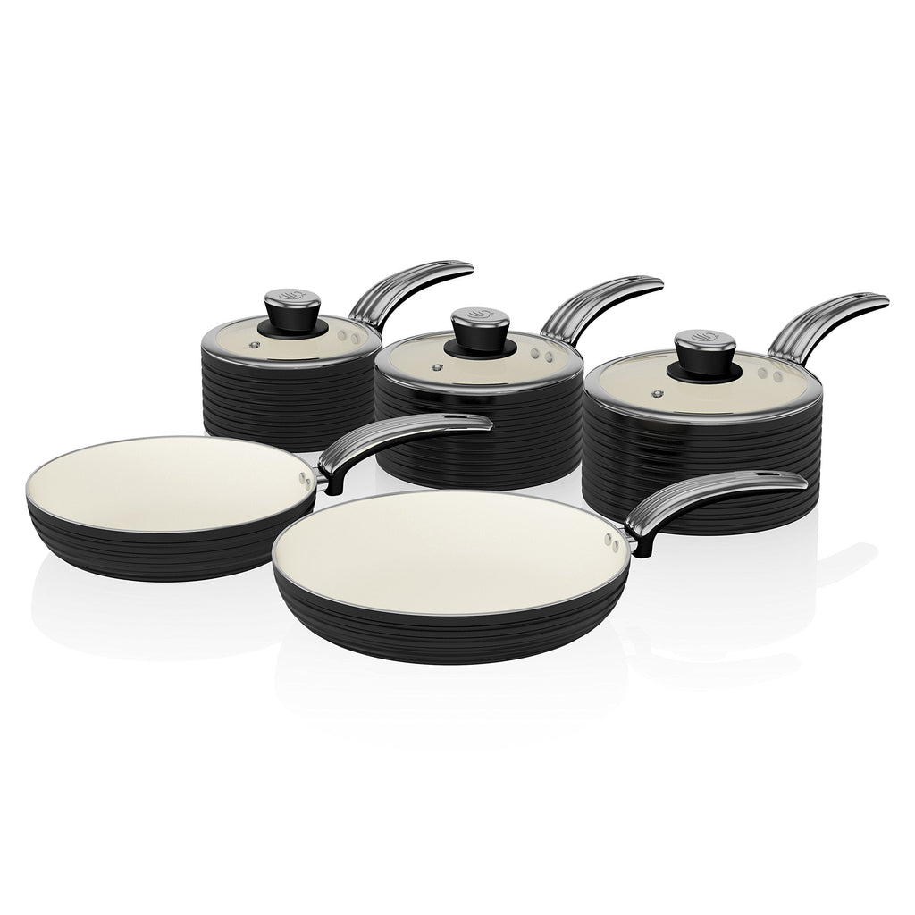 Swan Retro 5 Piece Non-Stick Ceramic Aluminium Pan Set | Black