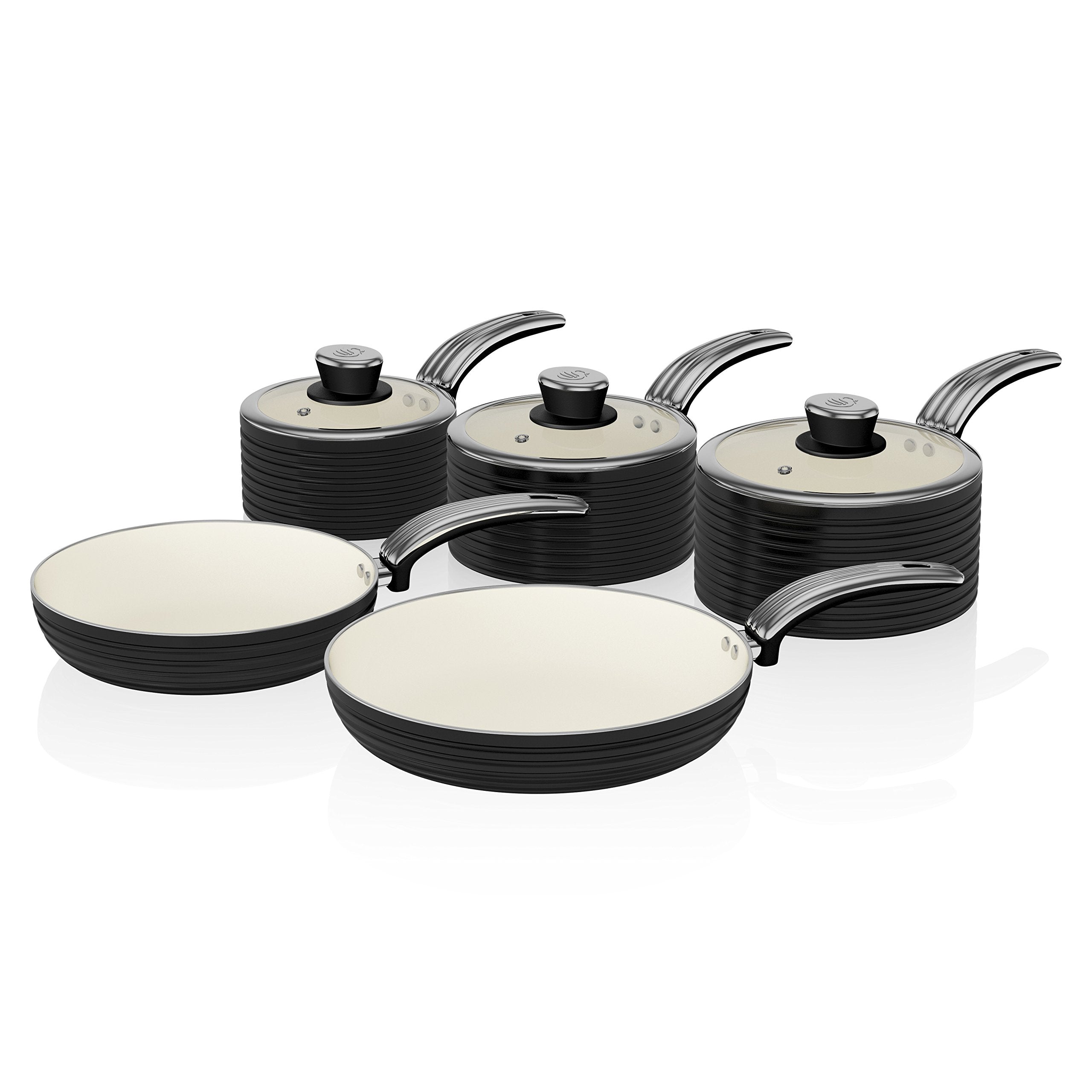 Swan Retro 5 Piece Non-Stick Ceramic Aluminium Pan Set | Black