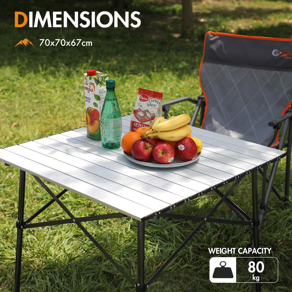 Portal Aluminum Folding Camping Table | 4 Person Square Roll Up Top