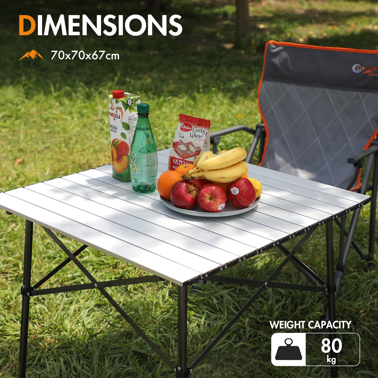 Portal Aluminum Folding Camping Table | 4 Person Square Roll Up Top