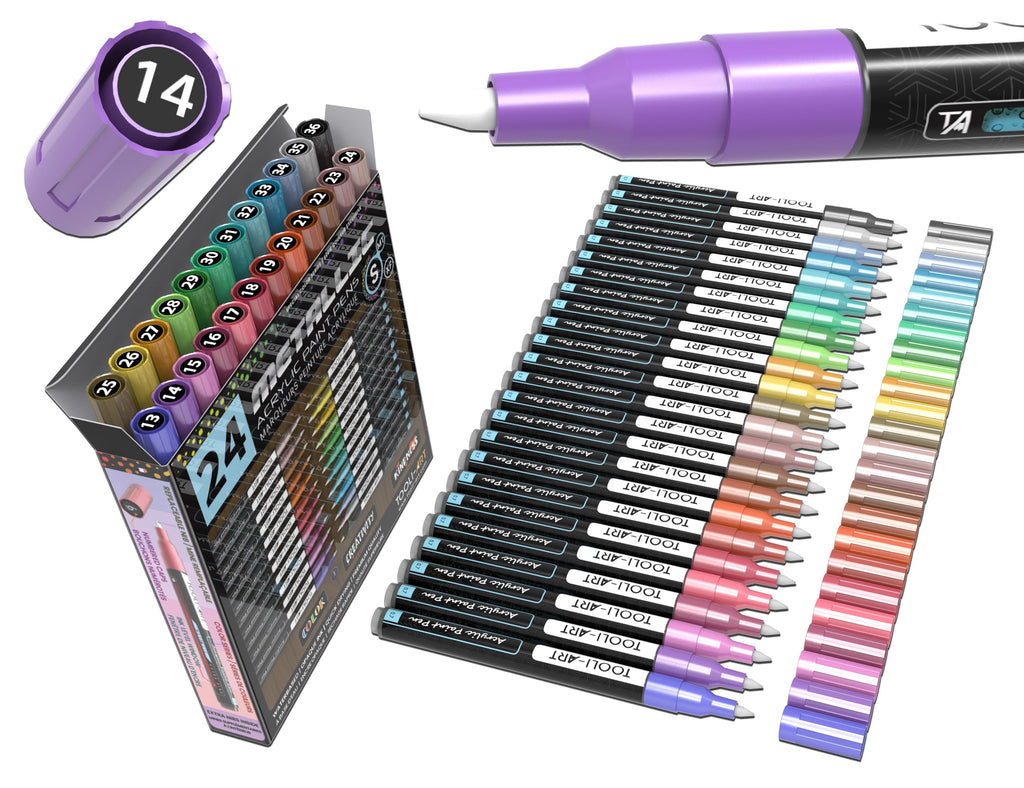 Jolof Store 24 Metallic Acrylic Paint Markers | 0.7mm Extra Fine Tip