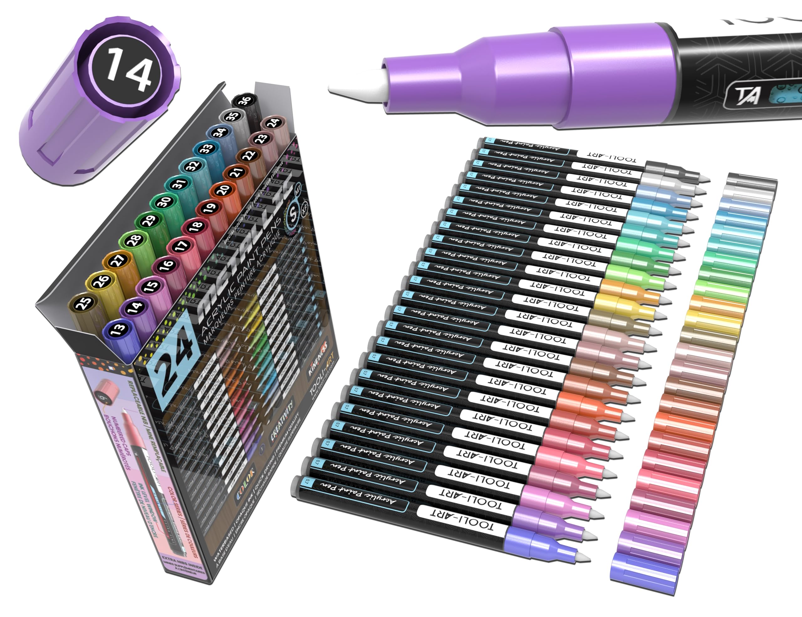 Jolof Store 24 Metallic Acrylic Paint Markers | 0.7mm Extra Fine Tip