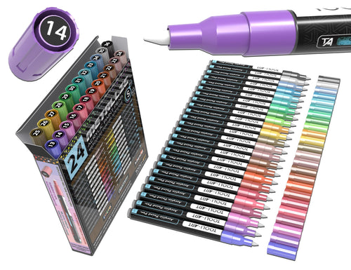 Jolof Store 24 Metallic Acrylic Paint Markers | 0.7mm Extra Fine Tip