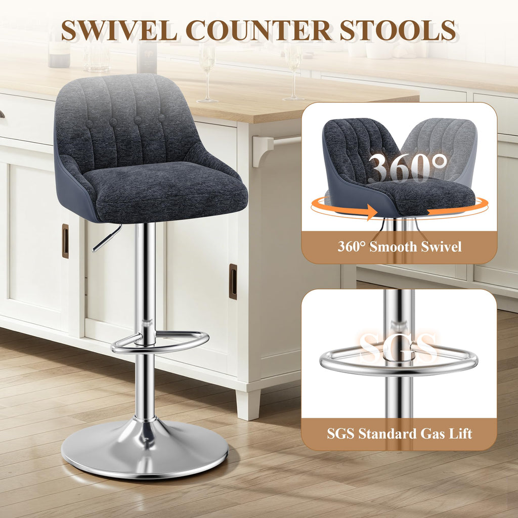 MALOL Adjustable Bar Stools Set of 6, Swivel Counter Stools with Backrest, Chenille & Faux Leather Upholstered Bar Chairs - image 2