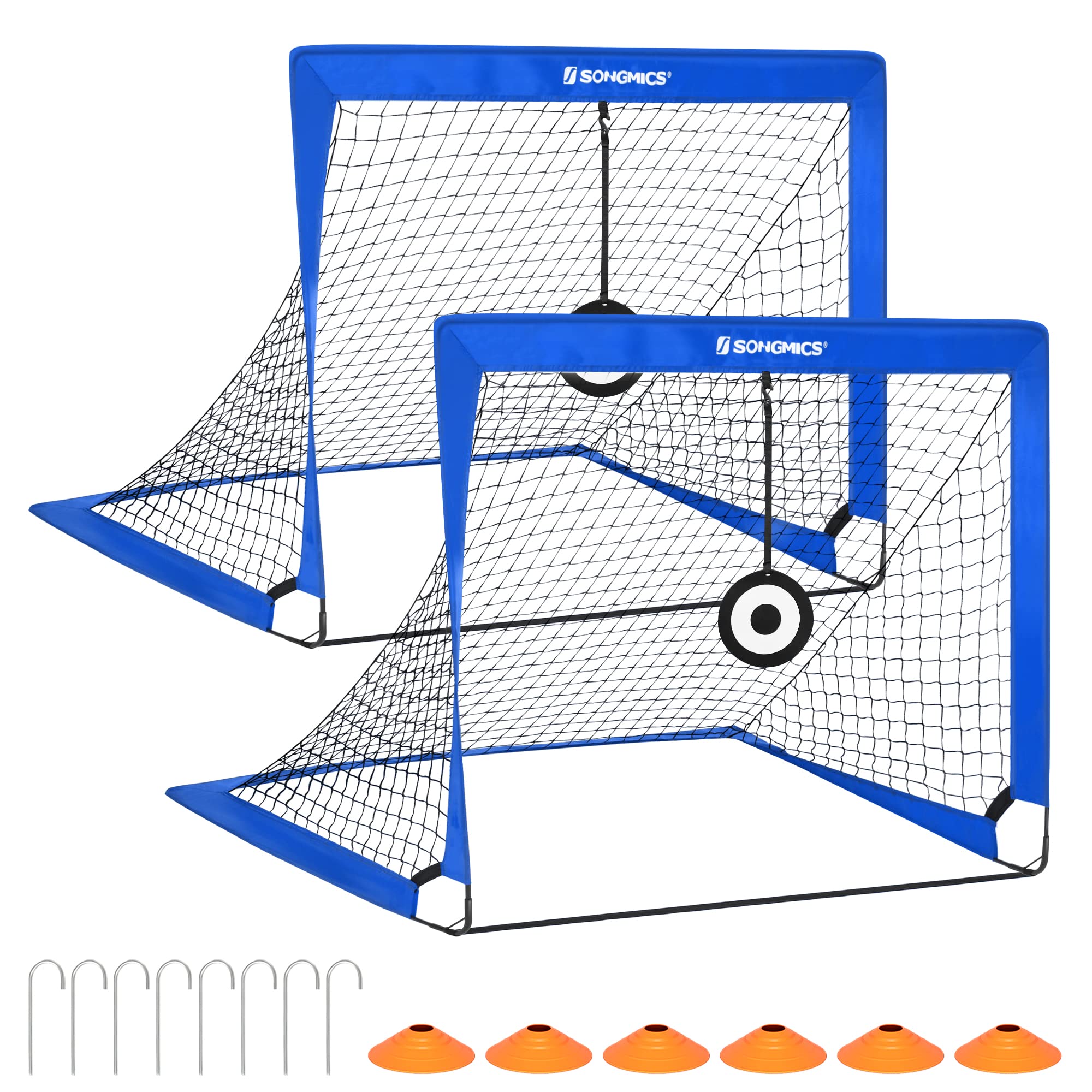 SONGMICS Portable Football Goal Set of 2 | Kids Training Nets with Cones