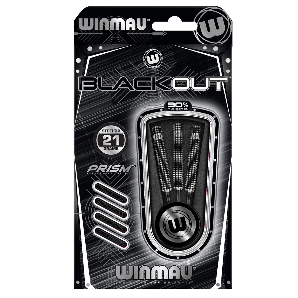 Winmau Blackout 90% Tungsten Steel Tip Darts Set - 21g Rifle Barrel