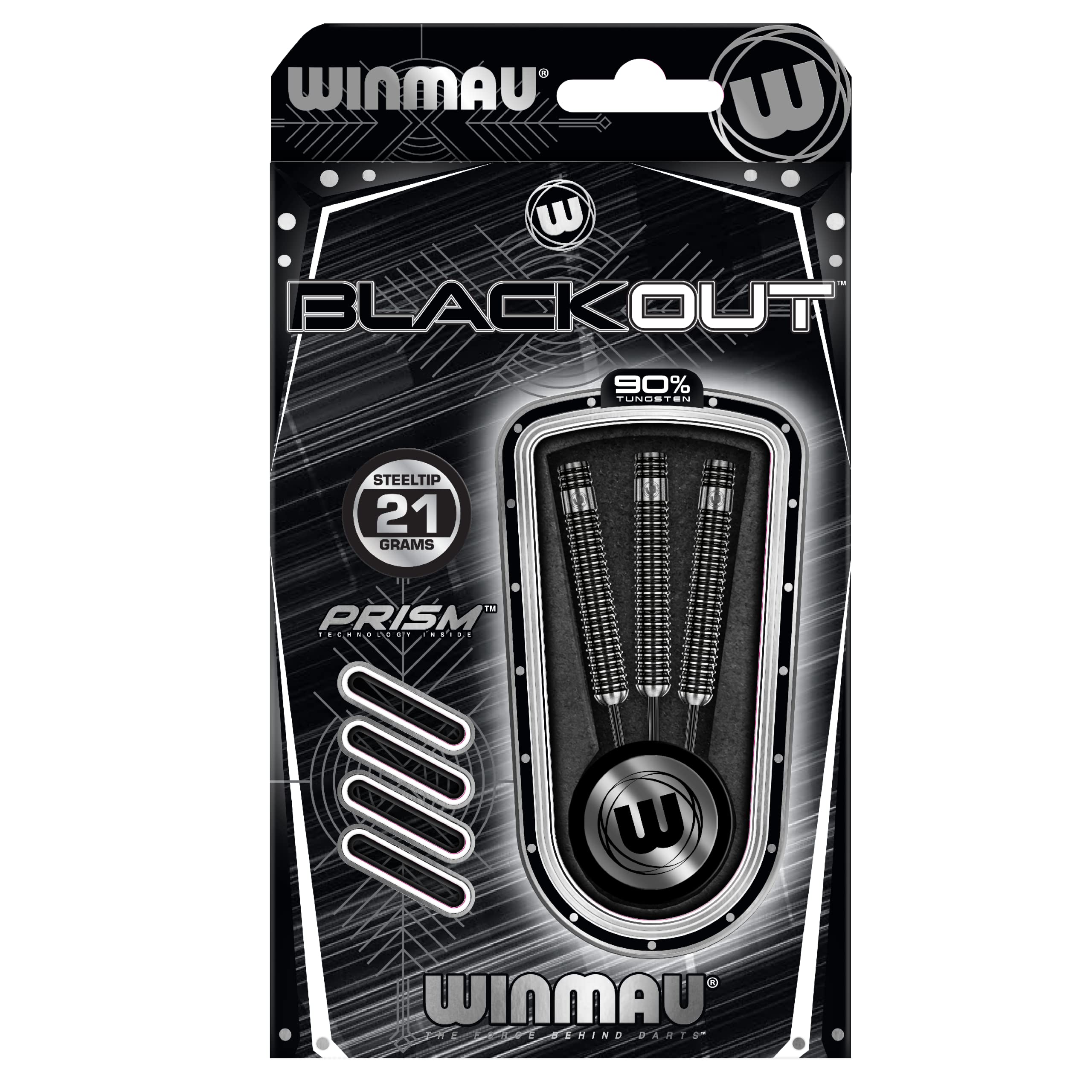 Winmau Blackout 90% Tungsten Steel Tip Darts Set - 21g Rifle Barrel