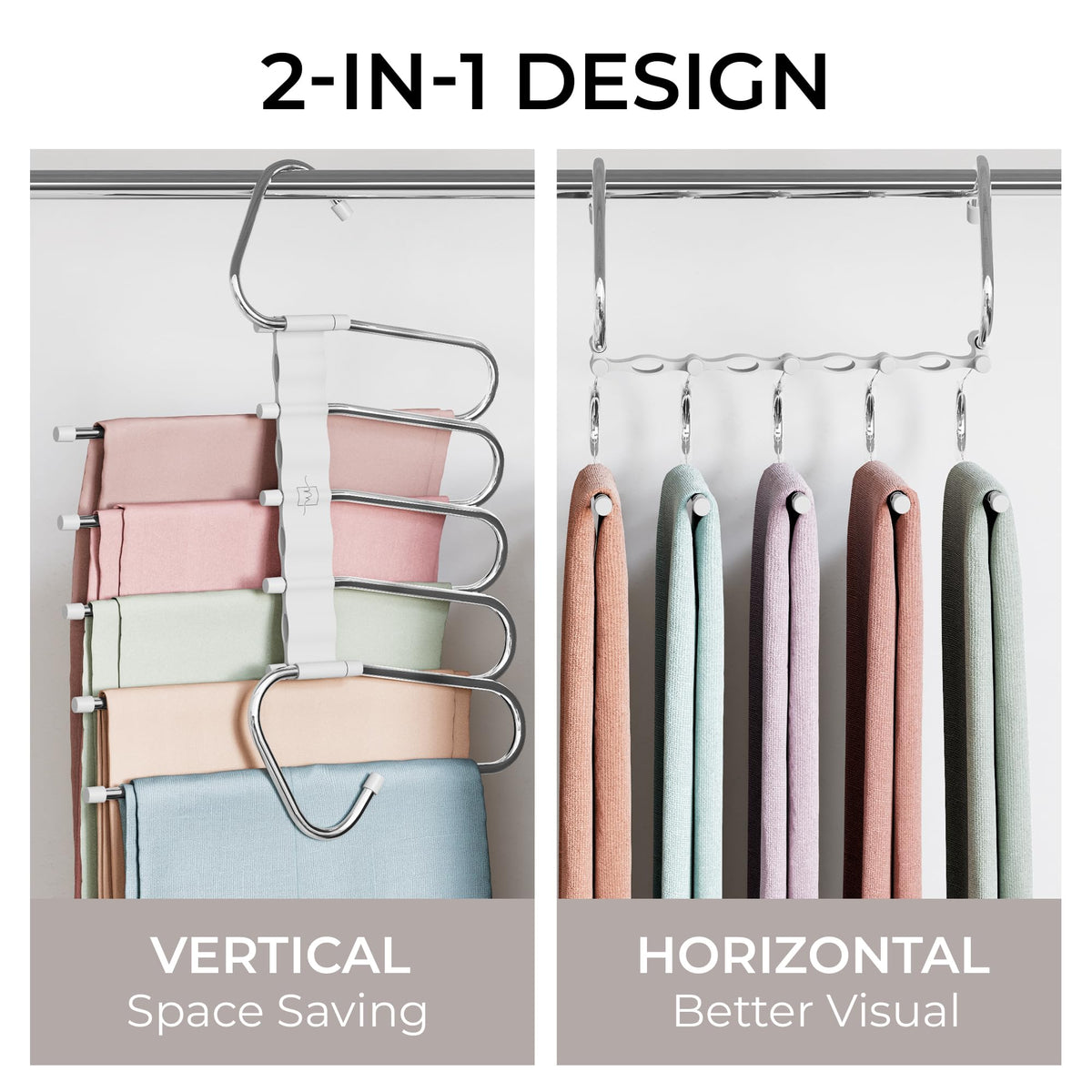 MORALVE Trousers Hangers Space Saving - 2 Pack - Non-Slip Multi-Layer Space Saving Hangers - Multifunctional Clothing Rack for Closet Storage - image 3