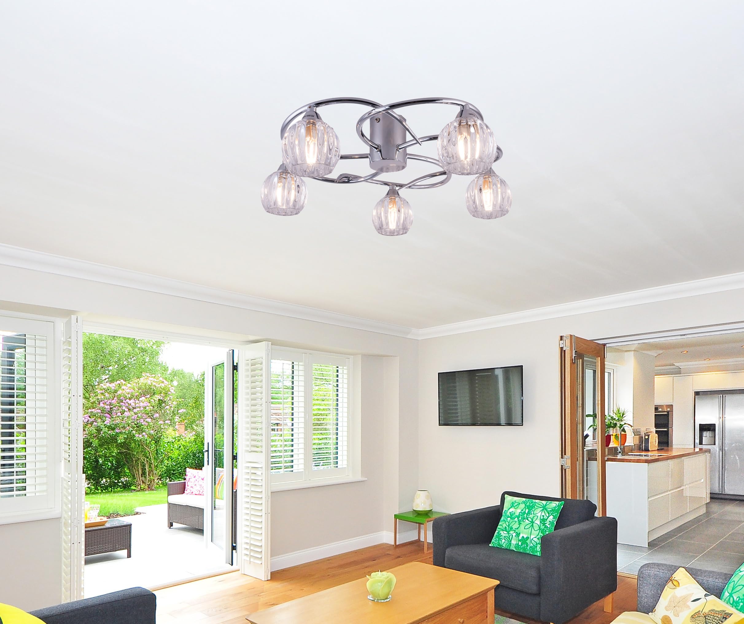 Aurolite Bolla 5-Light LED Semi Flush Ceiling Light | Polished Chrome