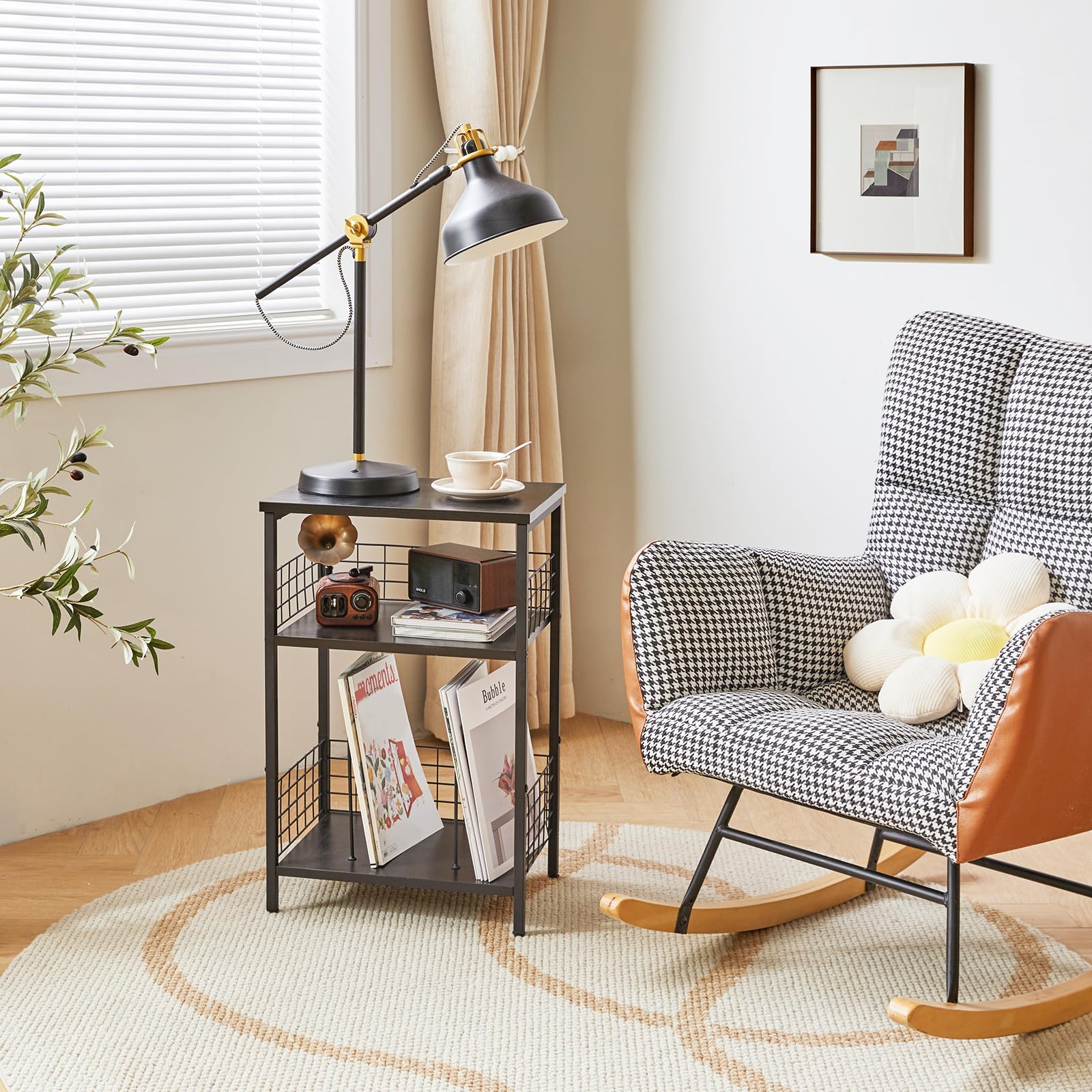 YMYNY 3-Tier Record Player Stand | Industrial Side Table - Rustic Brown
