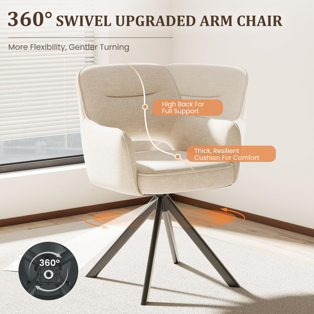 COLAMY 360°Swivel Dining Chairs Set of 2, Fabric Chairs for Dining Room with Armrests, Hollow Backrest and Thick Seat Cushion - image 2