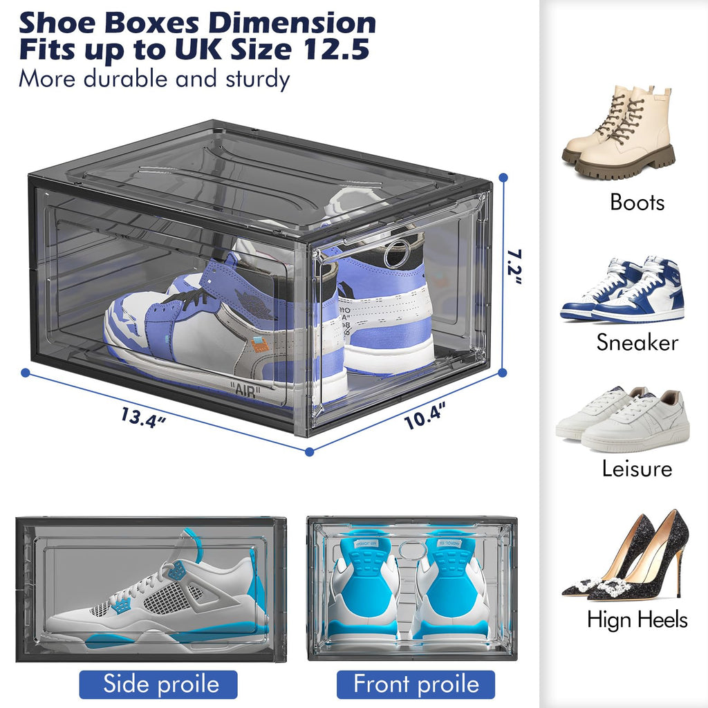 TidyTrove Stackable Shoe Storage Box | 9-Pack Clear Magnetic Containers