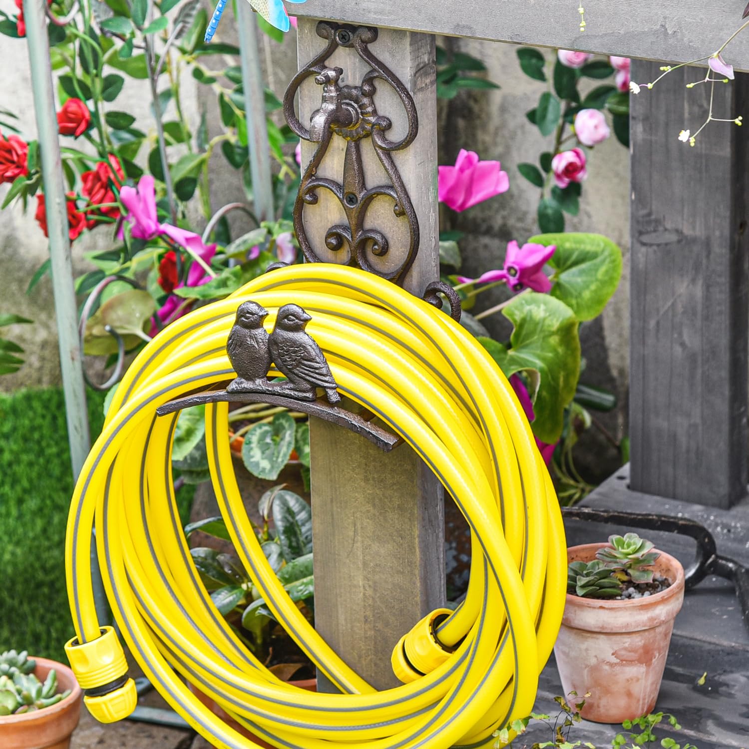 Cast Iron Garden Hose Holder – Vintage Bird Wall Mount Rack