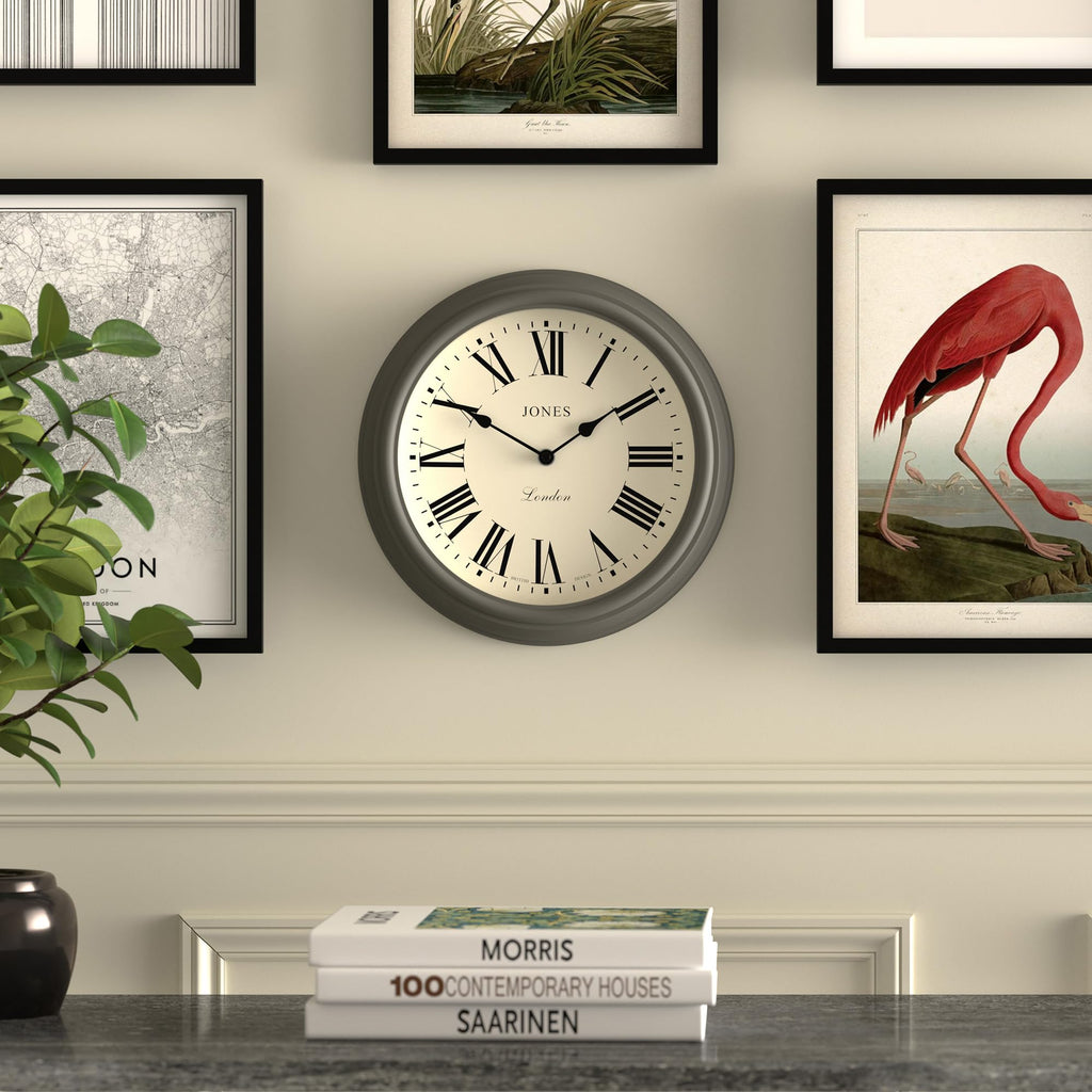 Jones Clocks Venetian Wall Clock – 30cm Dark Grey Roman Numeral Clock