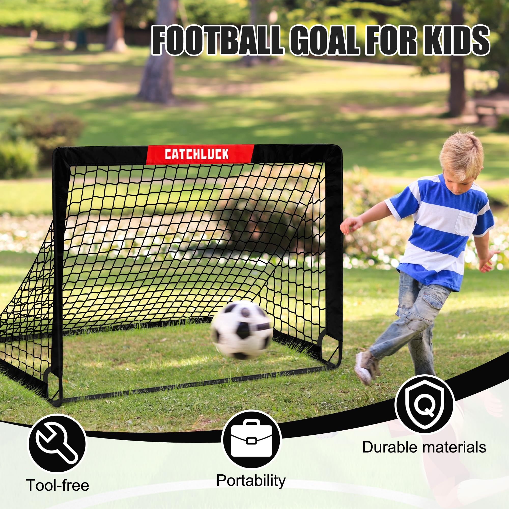 CATCHLUCK Kids Football Goals | 2-Pack Pop Up Portable Garden Nets