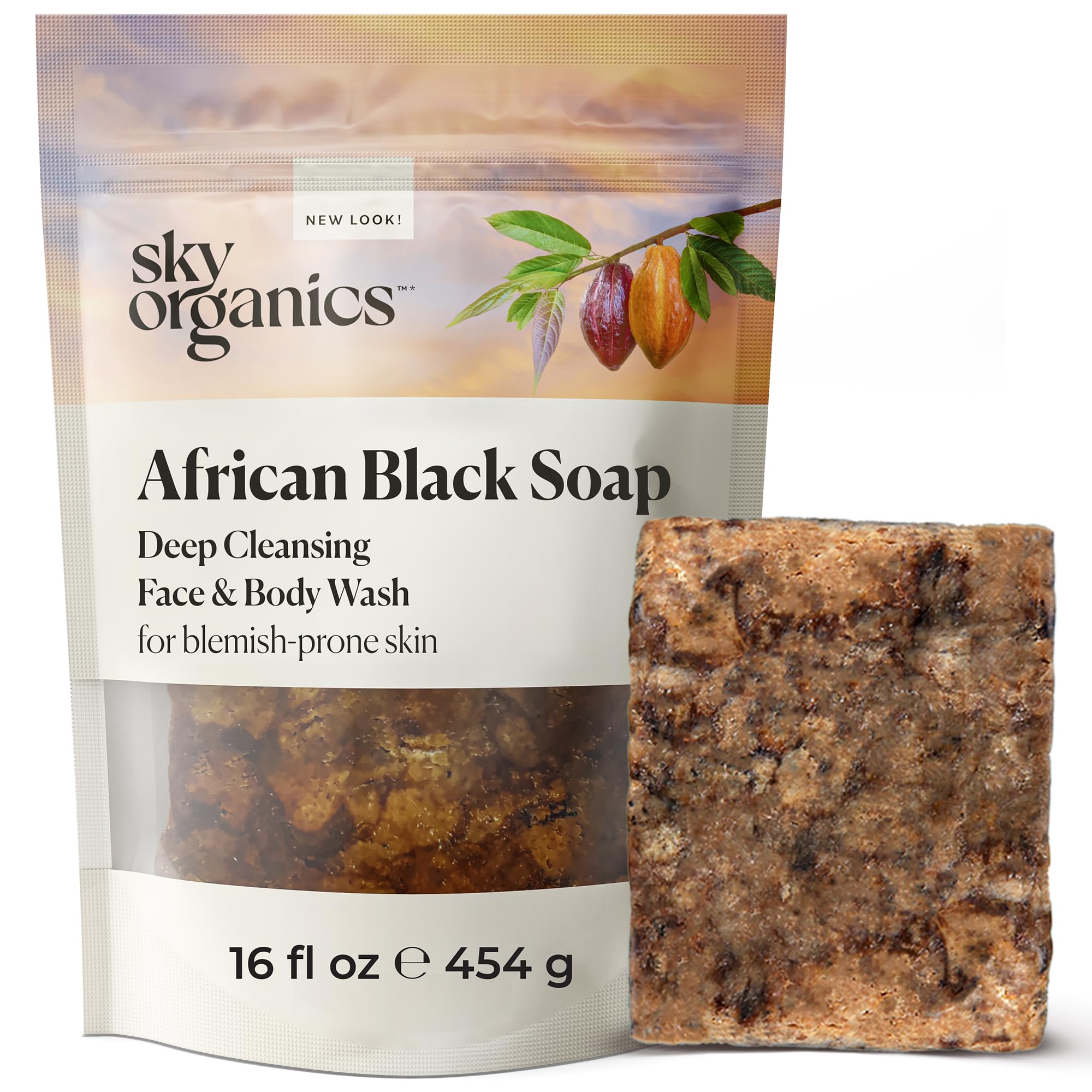 Sky Organics African Black Soap Bar – Deep Cleansing Face & Body – 454g