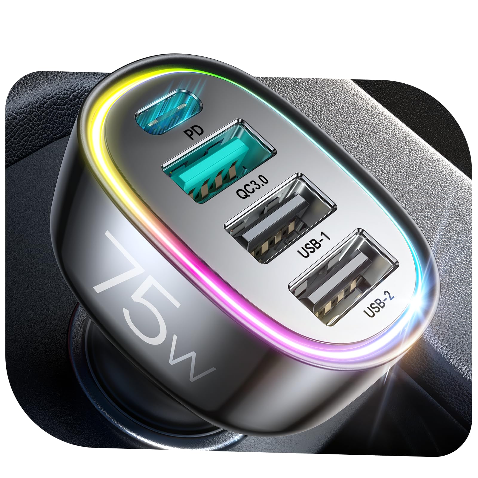 Jolof Store 75W USB C Car Charger – 4 Port PD 60W & QC3.0 Fast Adapter