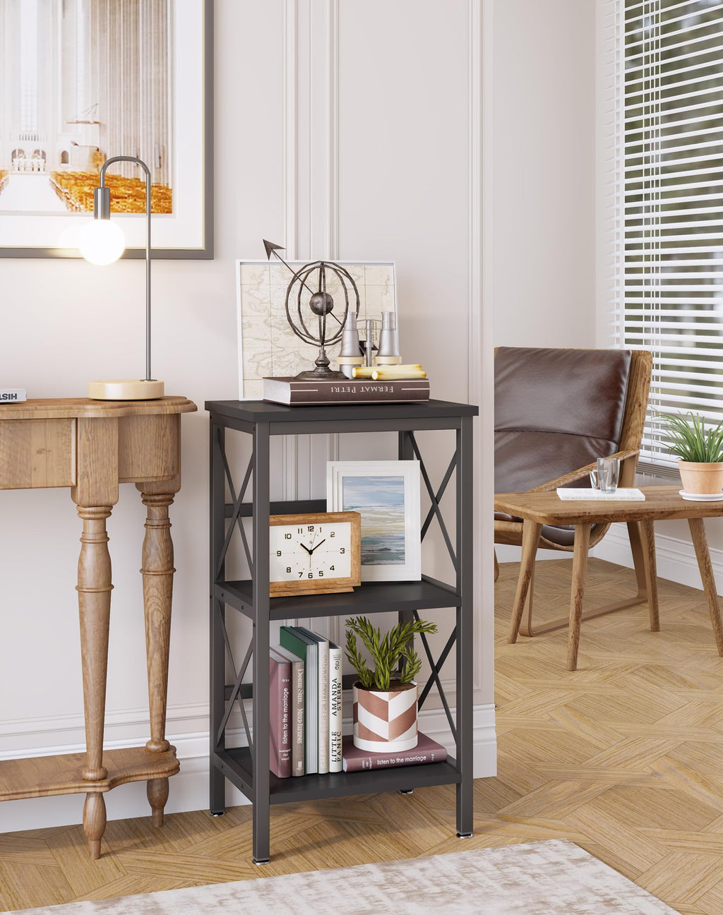 YMYNY 3-Tier Industrial Bookcase | Metal Storage Rack & Microwave Shelf