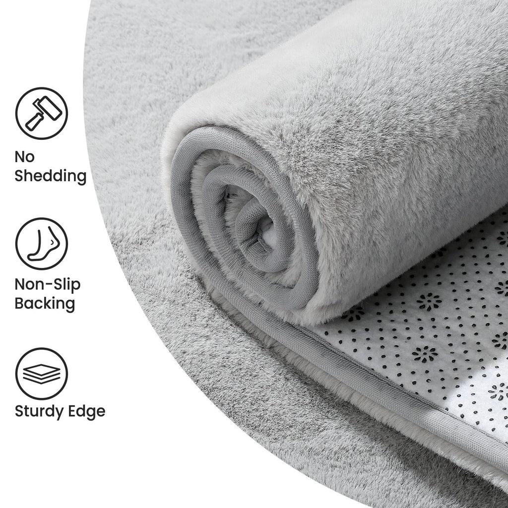 Grey Faux Rabbit Fur Area Rug – Non-Slip Soft Carpet 140x200cm