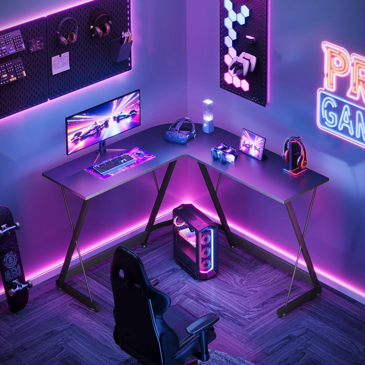 ODK L Shaped Gaming Desk,120×120 cm, Carbon Fiber Black - image 2