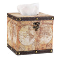 BTSKY Retro Yellow Map PU Leather Square Tissue Box Cover – Wooden Holder