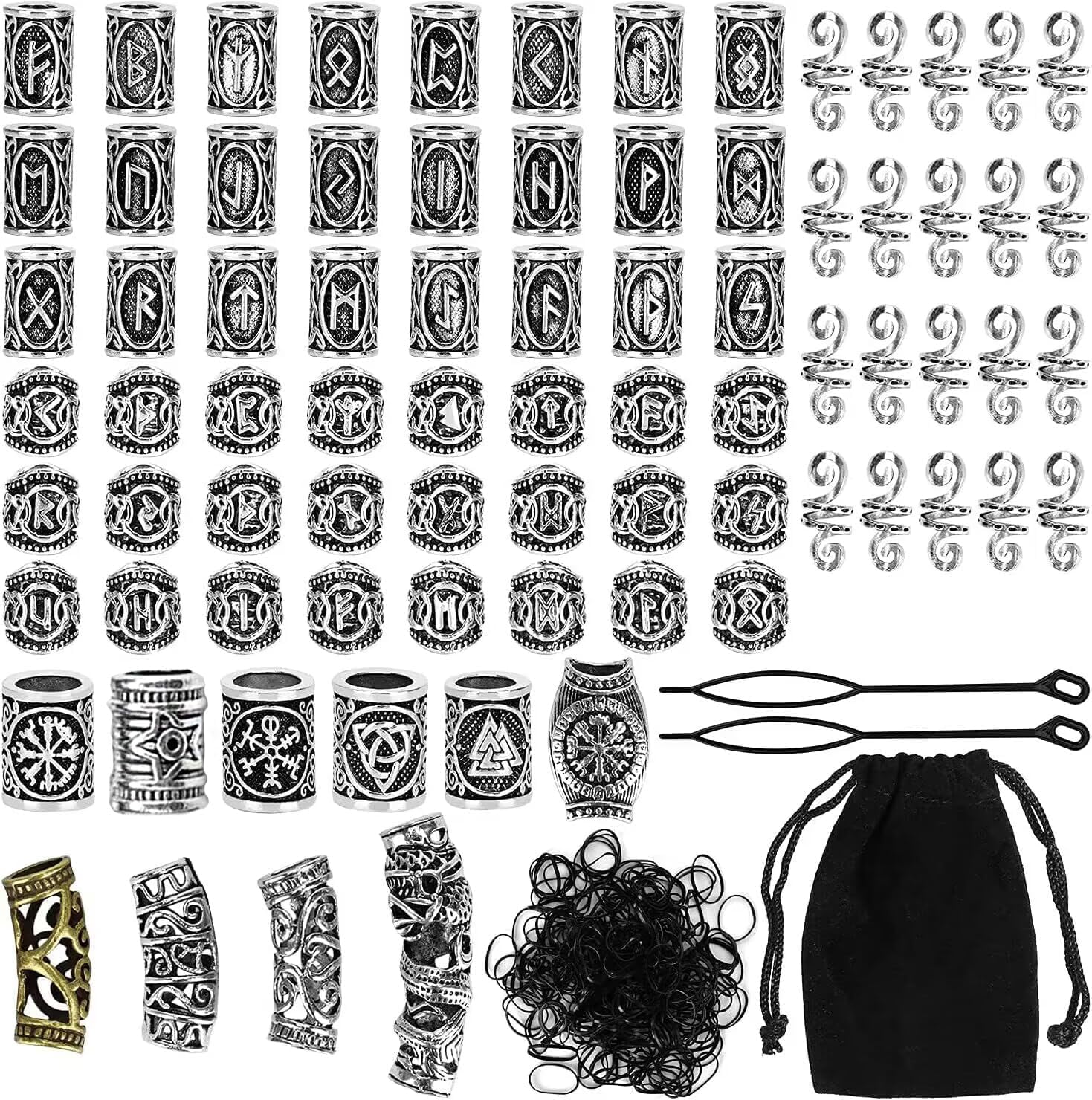 Jolof Store 80pcs Metal Beard Beads – Antique Viking Hair Braid Charms