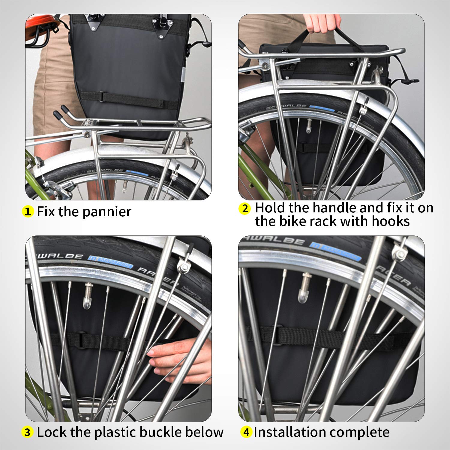 BAIGIO 3-in-1 Bike Panniers | 75L Waterproof Rear Rack Bag & Backpack