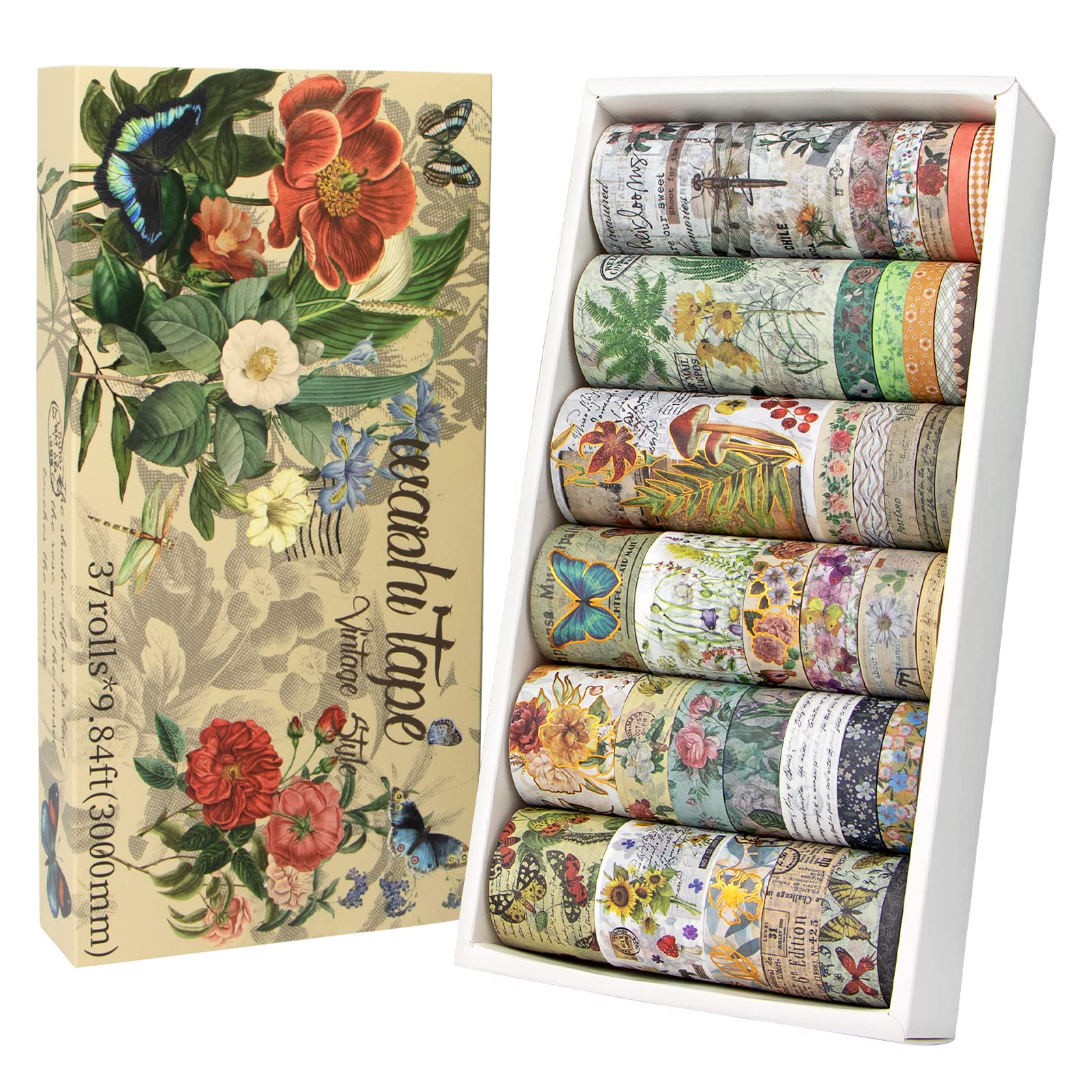 Forwaarss 37 Rolls Vintage Washi Tape Set – Floral & Botanical Masking Tape