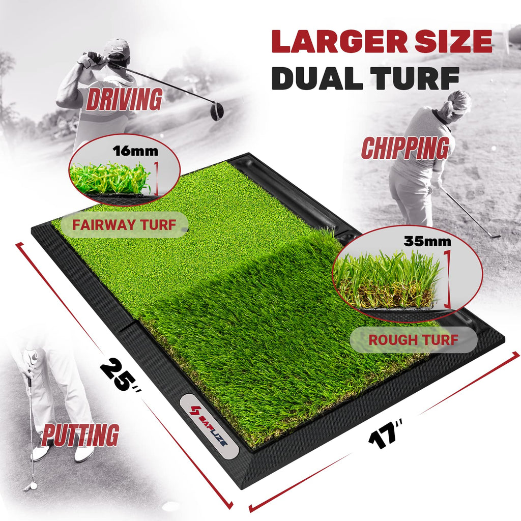 SAPLIZE Golf Hitting Mat with Ball Tray | 25"x17" Fairway & Rough Turf